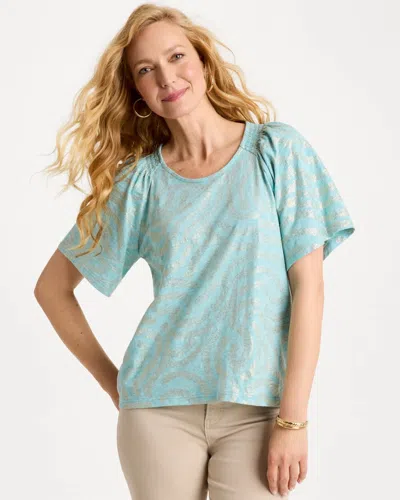 Chico's Cotton Foiled Shirred Tee In Bondi Blue
