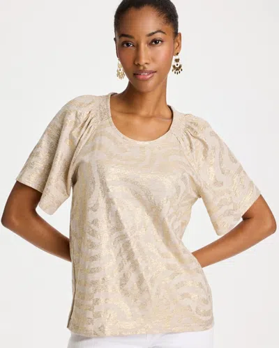 Chico's Cotton Foiled Shirred Tee In Taupe In Brown