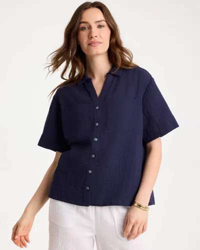 Chico's Cotton Gauze Camp Shirt In Blue