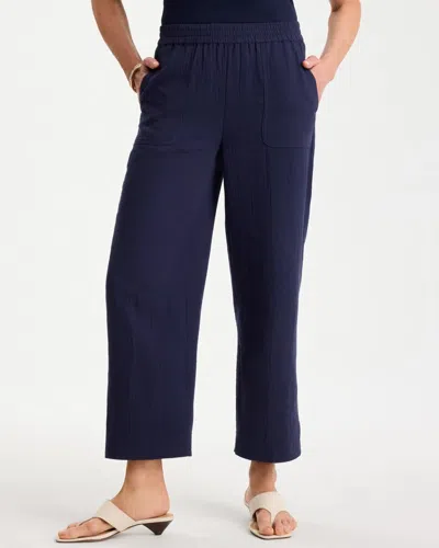 Chico's Cotton Gauze Tapered Crop Pants In Blue