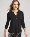 Chico's Cotton Henley Shirt In Black In Black