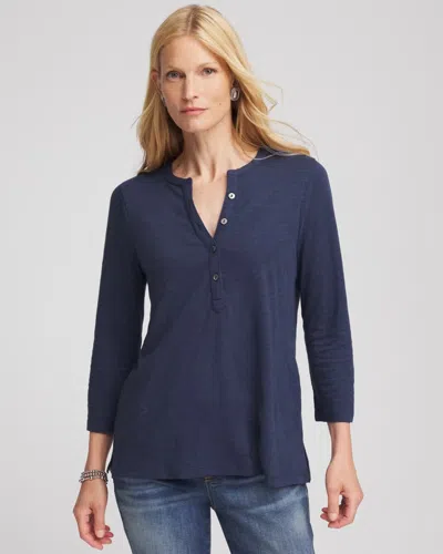 Chico's Cotton Henley Shirt In Blue