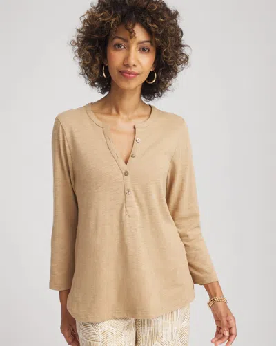 Chico's Cotton Henley Shirt In Brown