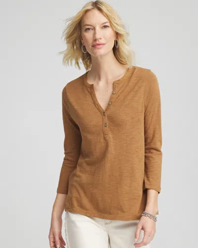 Chico's Cotton Henley Shirt In Burnt Sienna In Brown