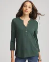 Chico's Cotton Henley Shirt In Darkest Spruce In Green