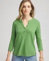 Chico's Cotton Henley Shirt In Salted Lime In Green