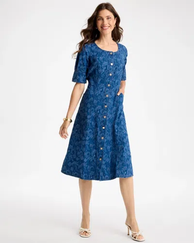 Chico's Cotton Jacquard Midi Dress In Blue In Red
