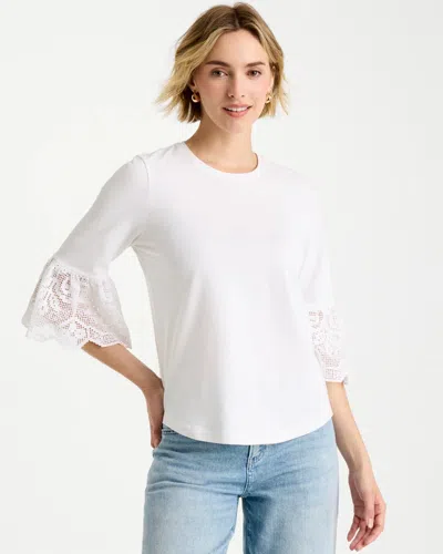 Chico's Cotton Lace Flutter Sleeve Tee In White