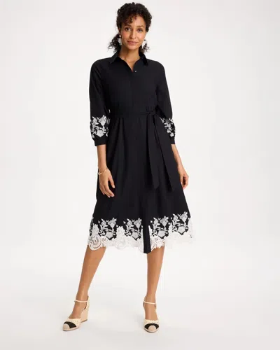 Chico's Cotton Lace Trim Shirtdress In Black