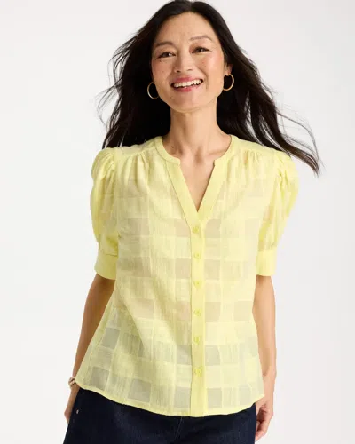 Chico's Cotton Plaid Elbow-sleeve Shirt In Sage Lime