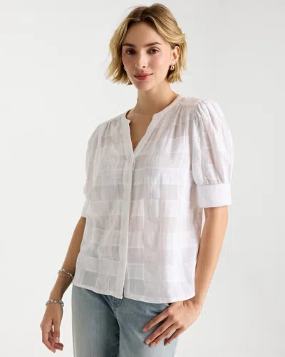 Chico's Cotton Plaid Elbow-sleeve Shirt In White