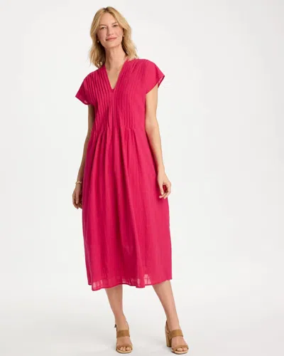 Chico's Cotton Popover Midi Dress In Raspberry In Pink