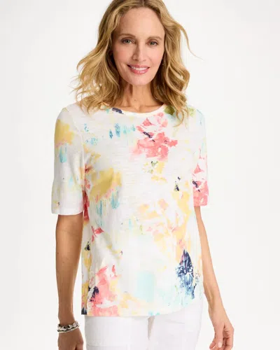 Chico's Cotton Printed Henley Tee In Bondi Blue