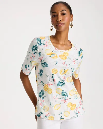 Chico's Cotton Printed Henley Tee In Limon In Yellow