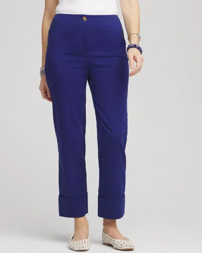 Chico's Cotton Sateen Cuffed Cropped Pants In Blue Size 8 |  In Blue Casa