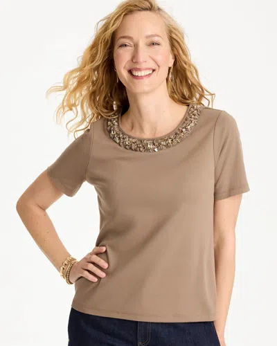 Chico's Cotton Sequin Tee In Topaz Smoke In Brown