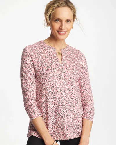 Chico's Cotton-slub Splitneck Henley Tee In Folkloric Red In Pink