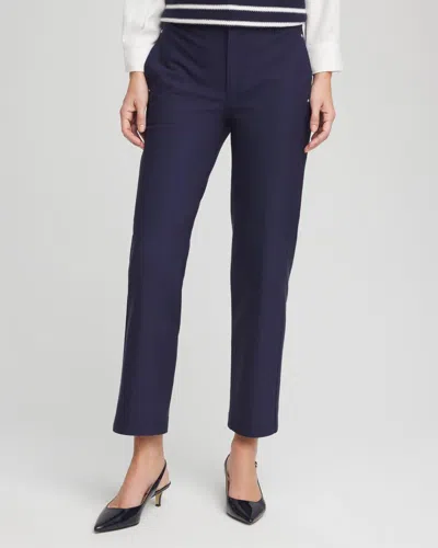 Chico's Cotton Straight Ankle Trousers In Blue