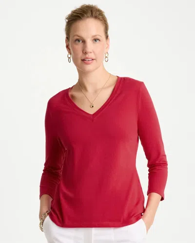 Chico's Cotton Stretch 3/4 Sleeve Tee In Cherry Lush