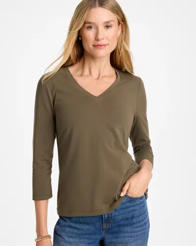 Chico's Cotton Stretch 3/4 Sleeve Tee In Mossy Grove