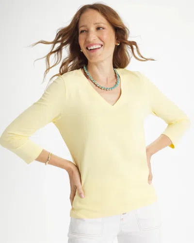 Chico's Cotton Stretch 3/4 Sleeve Tee In Yellow In Gold