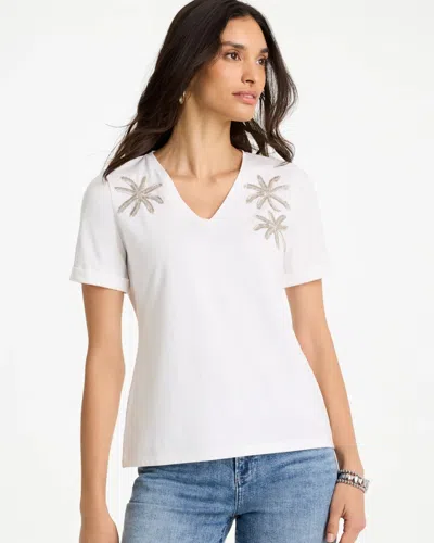 Chico's Cotton Stretch Palm Sequin Tee In White
