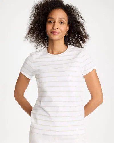 Chico's Cotton Stretch Striped Cap Sleeve Tee In White