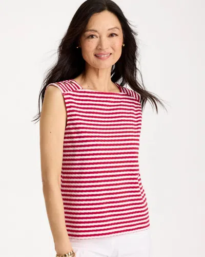 Chico's Cotton Striped Button Tee In Cherry Lush In Multi