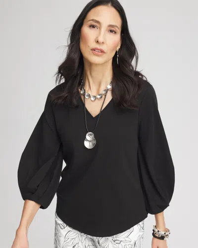 Chico's Cotton Tuck Sleeve Tee In Black Size 20/22 |