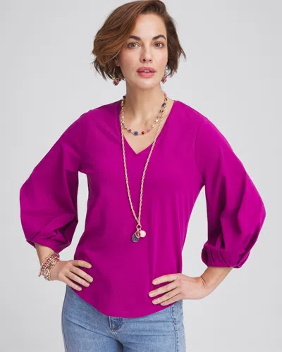 Chico's Cotton Tuck Sleeve Tee In Purple Size 20/22 |  In Purple Clover