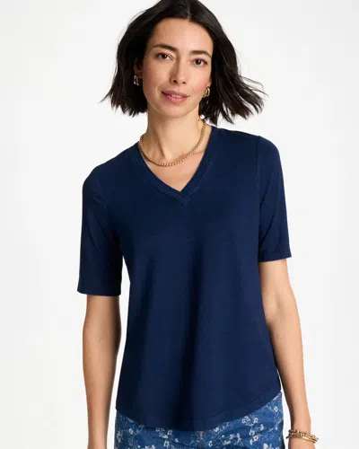 Chico's Cotton V-neck Tee In Denim In Blue