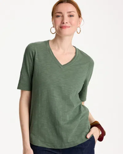 Chico's Cotton V-neck Tee In Kelp Forest In Green