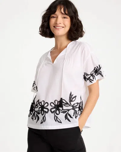 Chico's Cotton Voile Applique Blouse In White