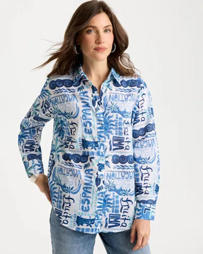 Chico's Cotton Voile Collared Beach Shirt In Bondi Blue