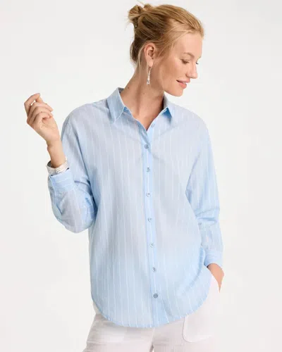 Chico's Cotton Voile Collared Striped Shirt In Blue Haven