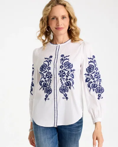 Chico's Cotton Voile Embroidered Blouse In White In Alabaster