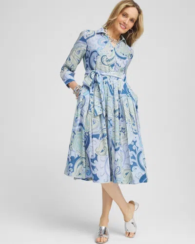 Chico's Cotton Voile Pleated-hem Shirtdress In Blue Size 18 |  In Blue Casa