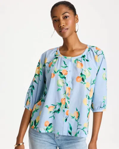 Chico's Cotton Voile Printed Blouse In Bondi Blue