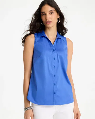 Chico's Cotton-blend Classic Sleeveless Shirt In Amparo Blue
