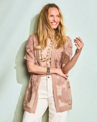 Chico's Cotton-blend Crochet Cocoon Cardigan Sweater In Mocha Mousse In Brown