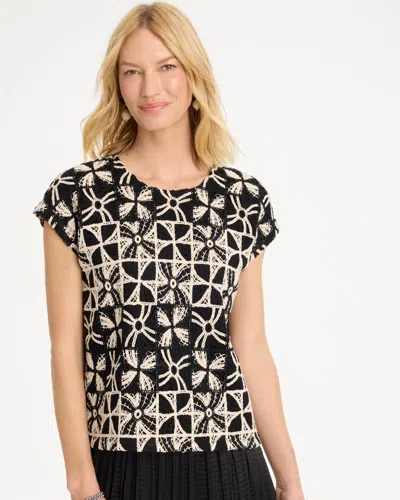 Chico's Cotton-blend Crochet Dolman Tee In Black