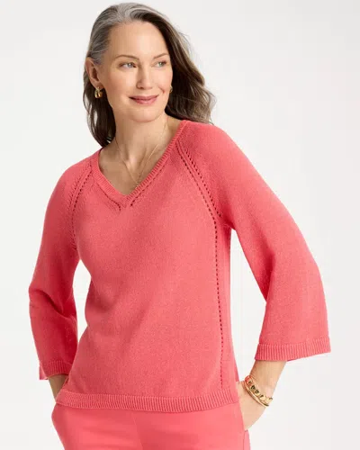 Chico's Cotton-blend Pullover Sweater In Calypso Coral In Orange