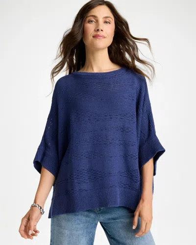 Chico's Cotton-blend Sweater Poncho In Storm Blue