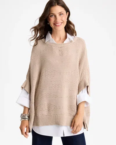 Chico's Cotton-blend Sweater Poncho In Taupe In Brown
