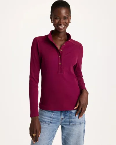 Chico's Cotton-stretch Henley Tee In Pomegranate