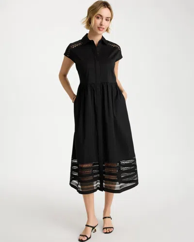 Chico's Cotton-stretch Midi Shirtdress In Black