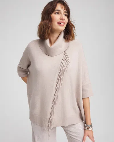 Chico's Cowl Neck Fringe Cashmere Blend Poncho In Gray