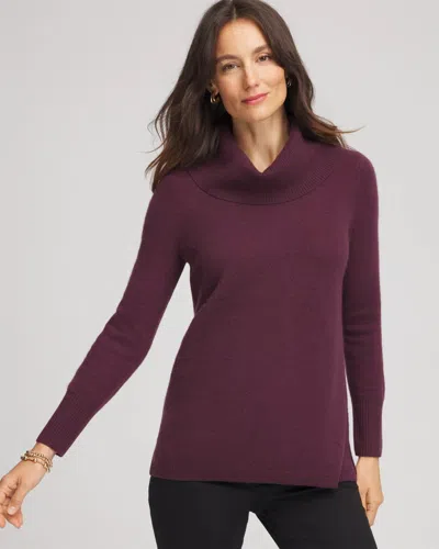 Chico's Cowlneck Cashmere Pullover Tunic In Purple In Burgundy