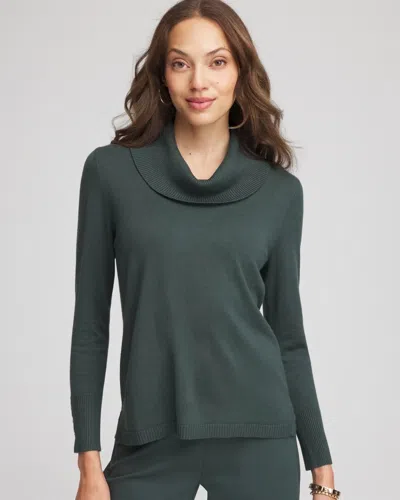 Chico's Cowlneck Long-sleeved Sweater In Darkest Spruce In Green