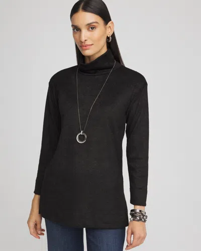 Chico's Cozy Mock Neck Jacquard Tunic Top In Black Size 8/10 |